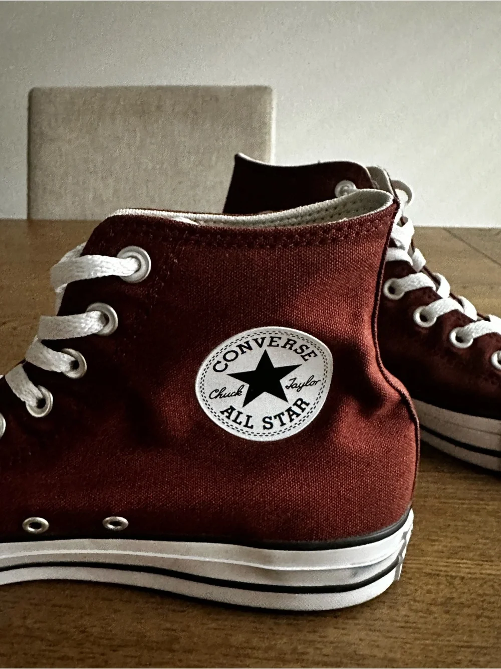 Converse High-Top Sneakers in Burgundy and White